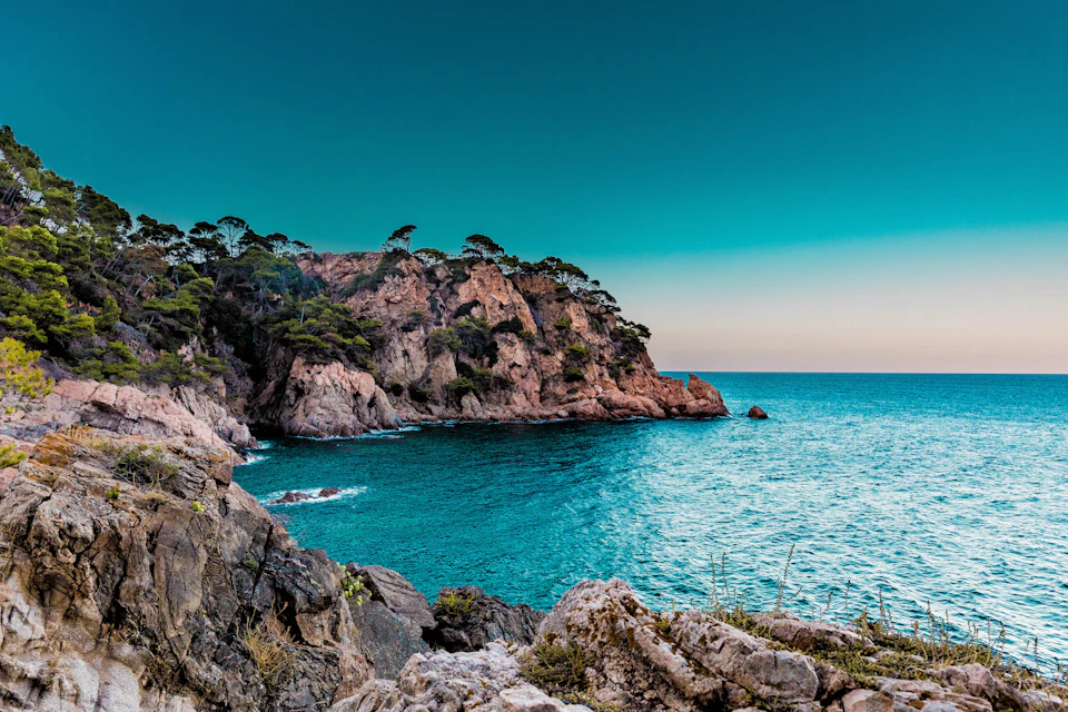 Acantilados con pinos sobre el Mediterráneo en Marbella